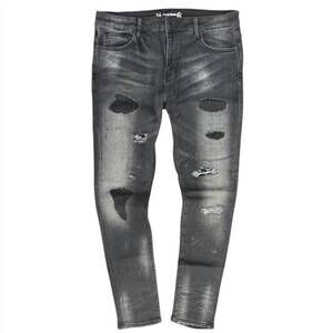 NEW CRYSP DENIM men's rip & repair jeans in black ash